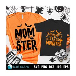 mommy's little monster and momster svg cut files, funny halloween quote, halloween svg,  kids halloween shirt