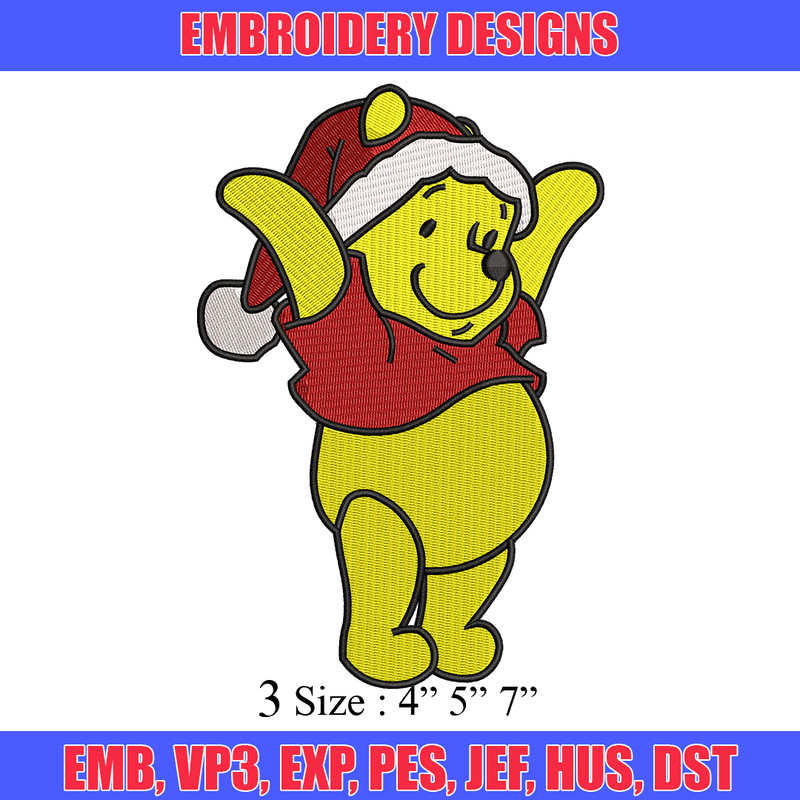 Winnie the pooh christmas embroidery design, cartoon embroidery, logo design, embroidery file, Digital download..jpg