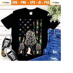 morel mushroom svg usa flag camouflage graphic vintage style - mycologist morel mushrooms hunting svg files
