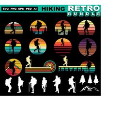hiking svg outdoors mountain hike climbing  retro bundle - climber outdoor adventure hiker svg graphic art