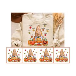personalized fall grandma with kids name, pumpkin gnome grandma png, mimi nana gigi png, fall mama png with gnome pumpki