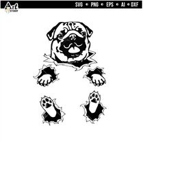 cute pug svg - pug dog ripped shirt pug dog breed svg files instant download