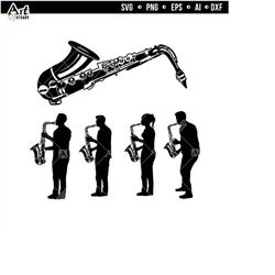 Saxophone svg files - Saxophone graphic silhouette drawing art music instrument svg instant digital downloads
