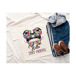 hello 2nd grade png, back to school png, tie dye messy bun png, second grade png, first day of school png, teacher appre