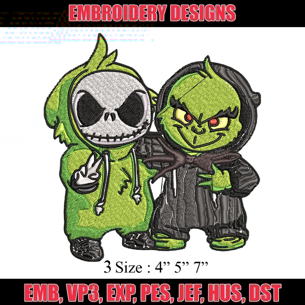 Grinch And Jack Skellington Embroidery design, Grinch Christmas Embroidery, Horror design, logo shirt, Digital download..jpg
