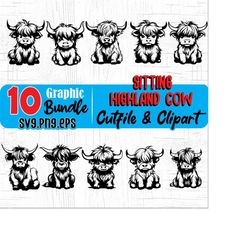 highland cow svg files - cute sitting highland cow artwork svg graphic bundle instant digital downloads
