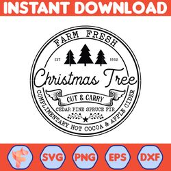 vintage christmas round sign svg, farm fresh christmas complimentary hot cocoa & apple cider svg, christmas svg
