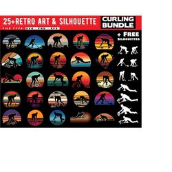 curling svg files - retro sunset art bundle graphic theme vintage curling winter sports svg digital download
