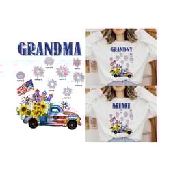 4th of july grandma png bundle, personalized grandma grany mimi independence day, american flag png, blue truck png, fireworks png