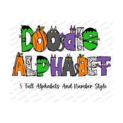 halloween doodle letters svg,  doodle alphabet  bundle, halloween clipart alphabet doodle set png, monster halloween font svg