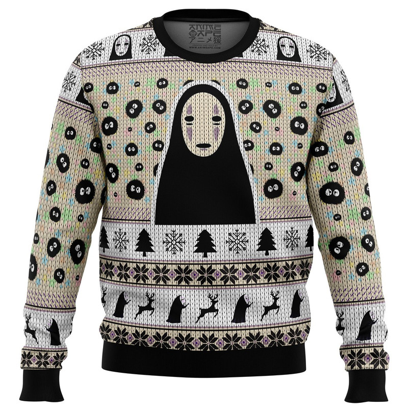 No Face and Soot Sprites Spirited Away Studio Ghibli Hoodie 3D Zip Hoodie 3D Ugly Christmas Sweater 3D Fleece Hoodie