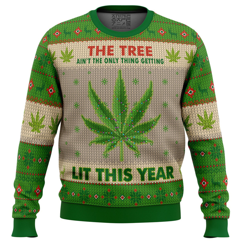 Lit This Year Weed All Over Print Hoodie 3D Zip Hoodie 3D Ugly Christmas Sweater 3D Fleece Hoodie