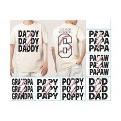 custom baseball dad png bundle, father's day png, proud dad png, baseball shirt png, game day baseball png, add your own names, gift for him