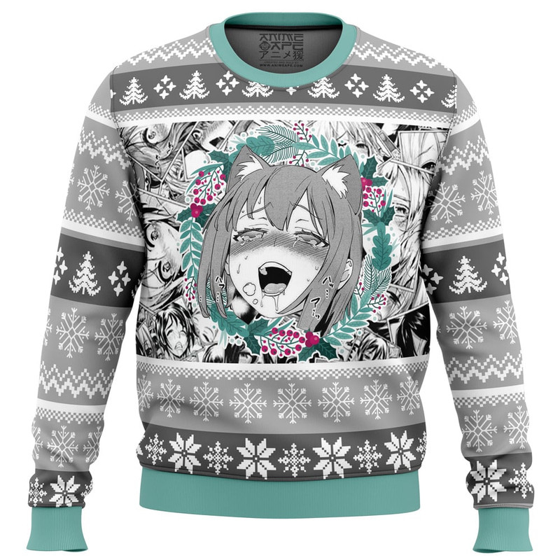 Christmas Anime Ahegao All Over Print Hoodie 3D Zip Hoodie 3D Ugly Christmas Sweater 3D Fleece Hoodie