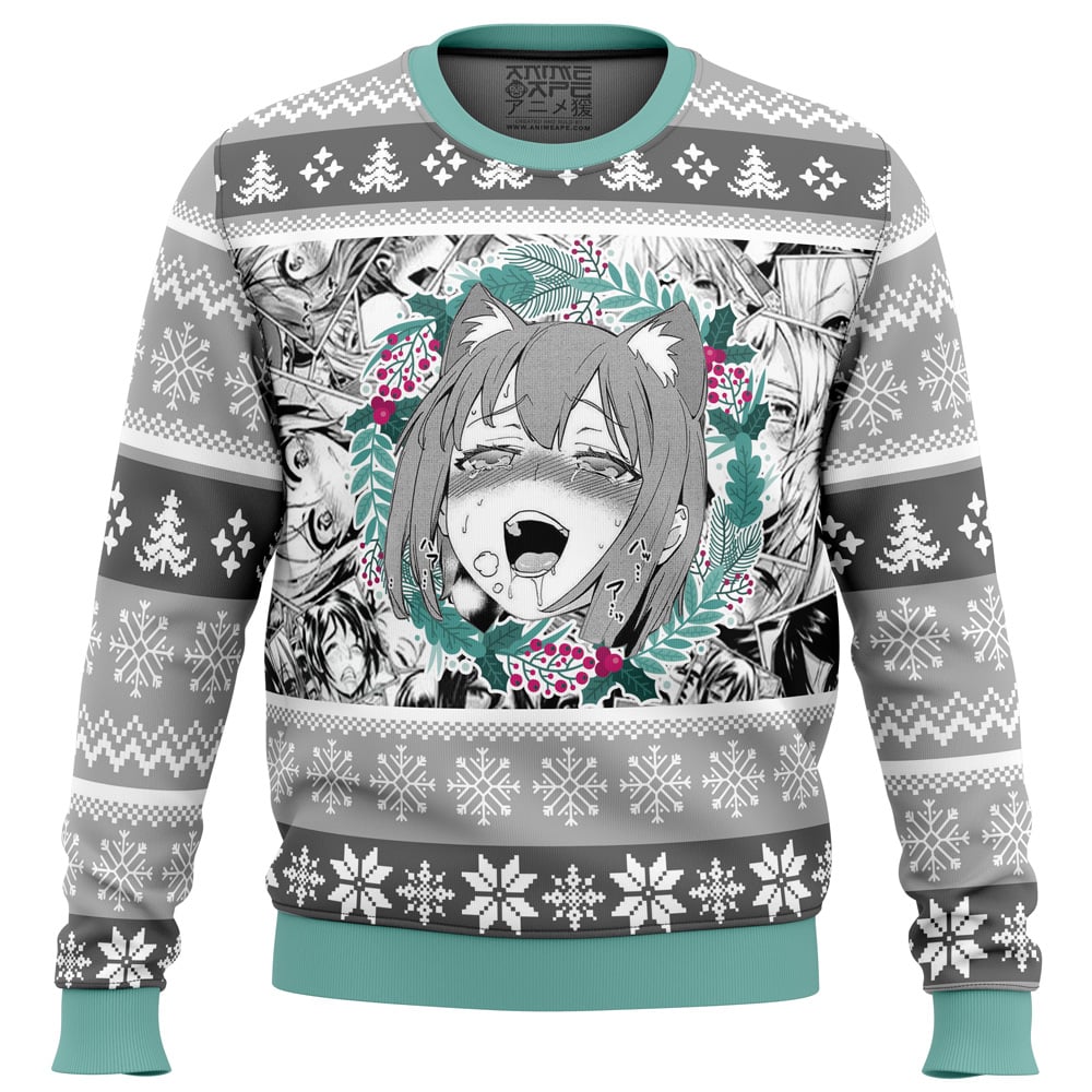 Christmas Anime Ahegao All Over Print Hoodie 3D Zip Hoodie 3D Ugly Christmas Sweater 3D Fleece Hoodie