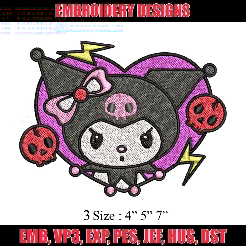 Kuromi Embroidery design, Hello Kitty Embroidery, cartoon design, Embroidery File, cartoon shirt, Digital download.jpg