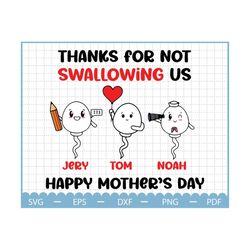 thanks for not swallowing us svg, funny personalized happy mother’s day svg, custom sperm kids svg, custom name gift, mother's day shirt svg