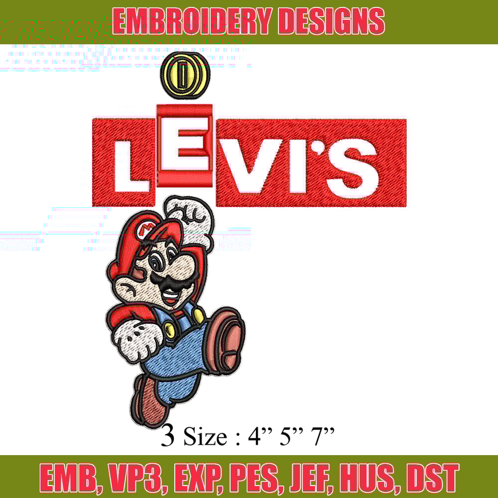 Levi's Mario Embroidery design, Levi's Mario Embroidery, cartoon design, Embroidery File, Levi's logo, Instant download.jpg