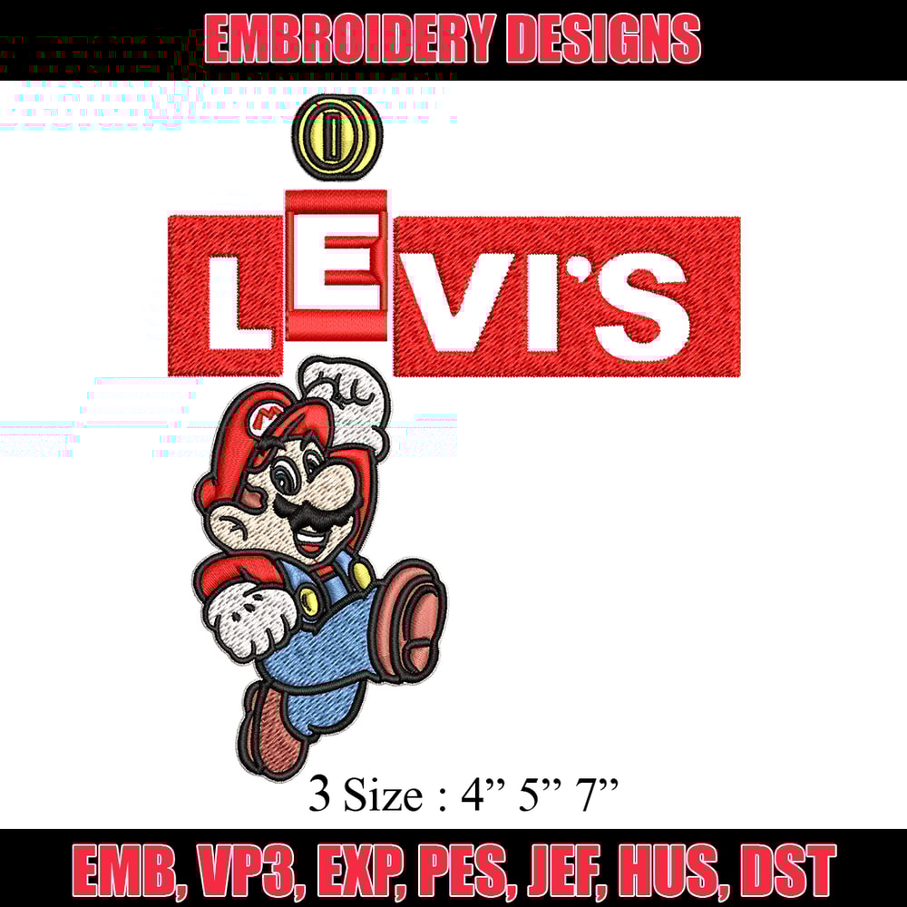 Levi's Mario Embroidery design, Levi's Mario Embroidery, cartoon design, Embroidery File, Levi's logo, Instant download.jpg