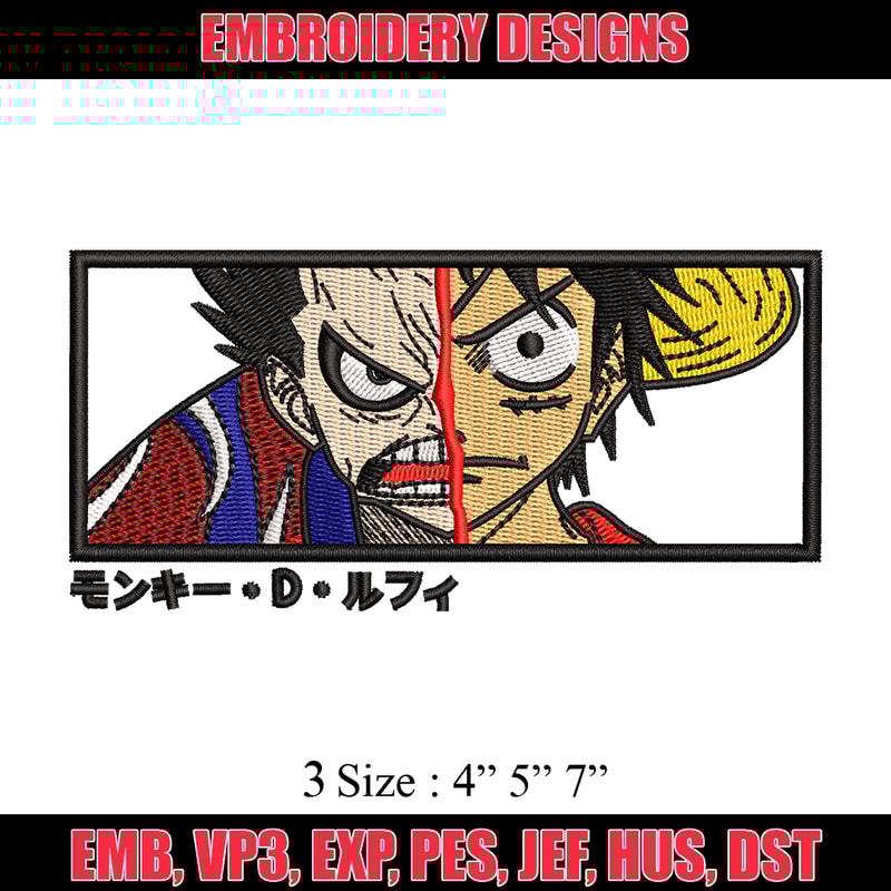 Luffy gear 4 X Luffy embroidery design, one piece embroidery, anime design, embroidery file, Digital download..jpg