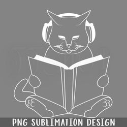 cat reading book with headphones png download