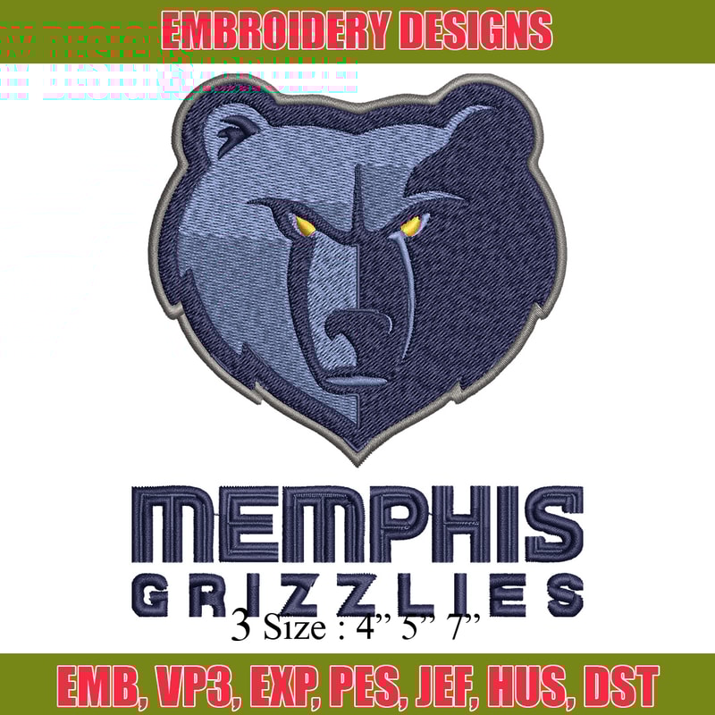Memphis Grizzlies Embroidery Design, Brand Embroidery, Embroidery File, Logo shirt, Sport Embroidery, Digital download.jpg