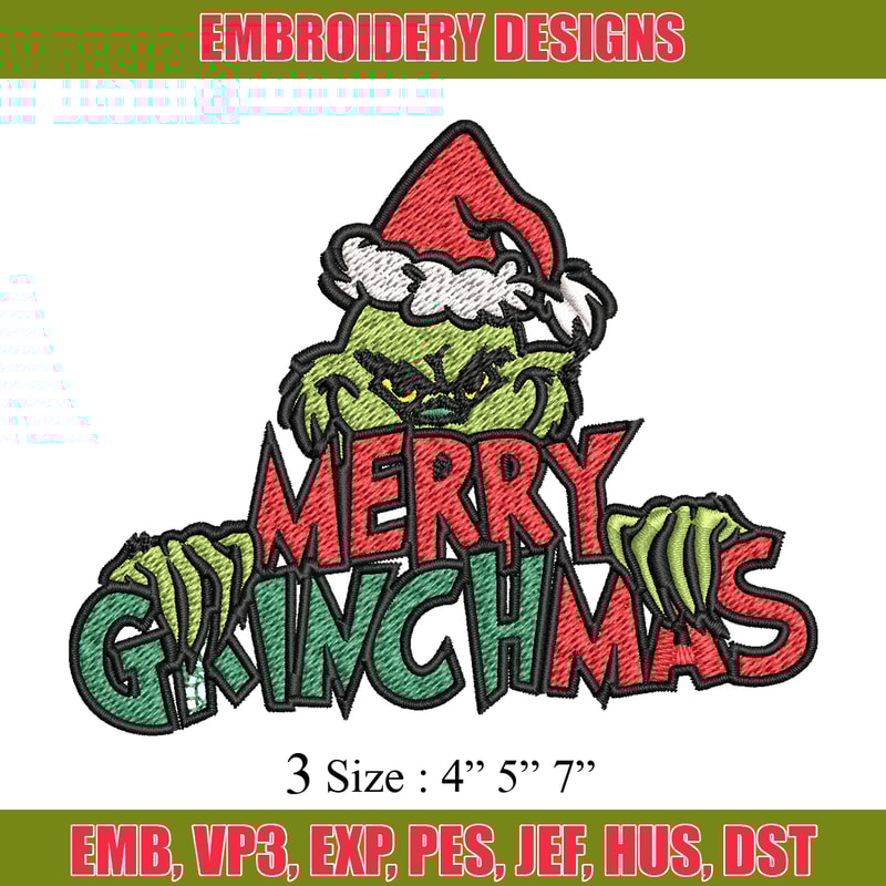 Merry christmas Grinch Embroidery design, Grinch christmas Embroidery, Grinch design, Embroidery File, Instant download..jpg