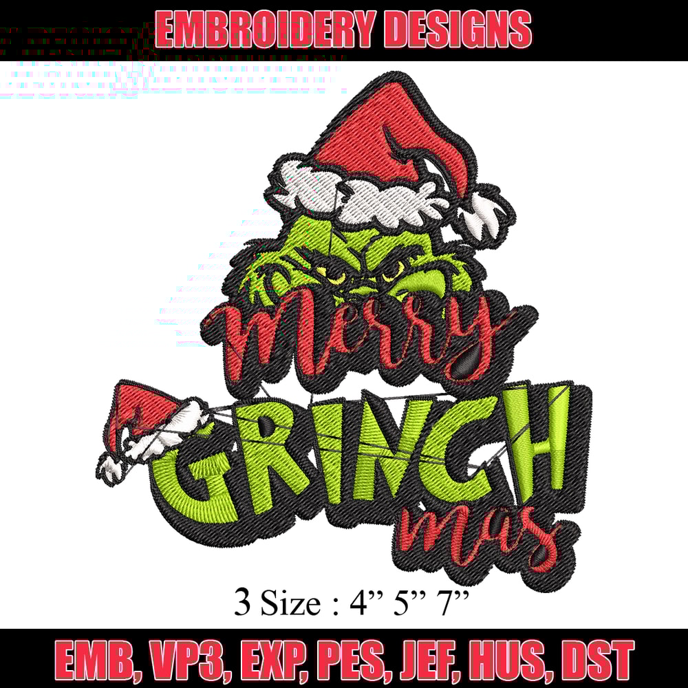 Merry Christmas Grinch Embroidery design, Grinch Christmas Embroidery, Grinch design, Embroidery file, Digital download..jpg