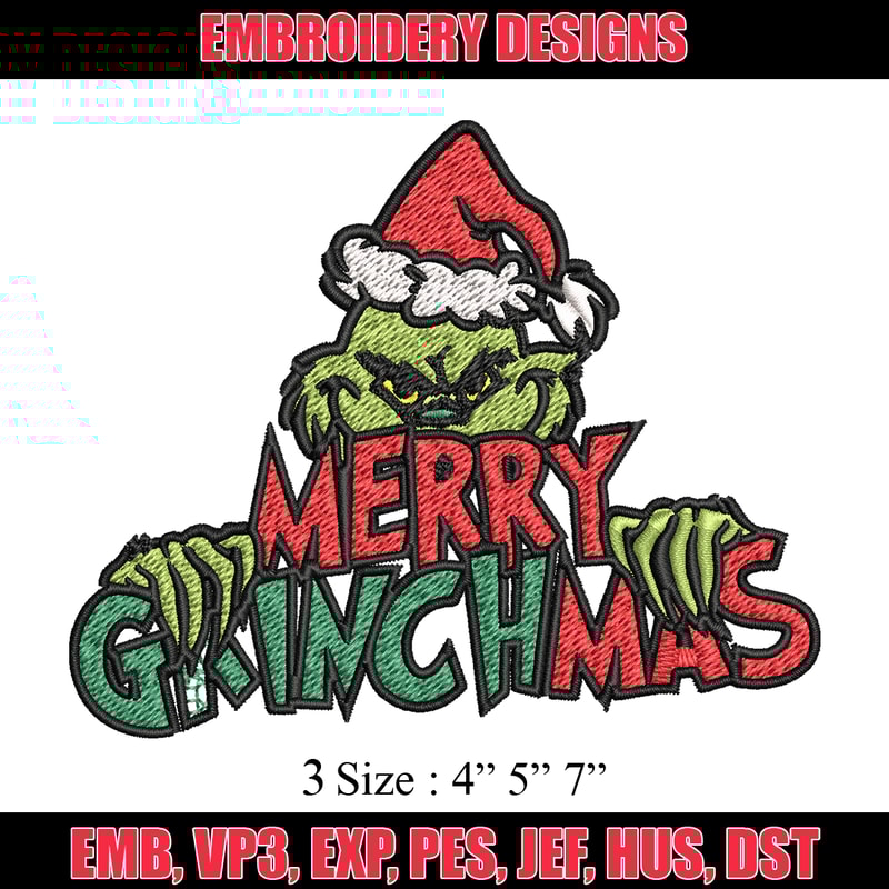 Merry christmas Grinch Embroidery design, Grinch christmas Embroidery, Grinch design, Embroidery File, Instant download..jpg