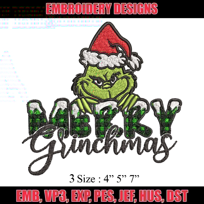 Merry Grinch Embroidery design, Grinch Merry Christmas Embroidery, Grinch design, Embroidery File, Digital download..jpg
