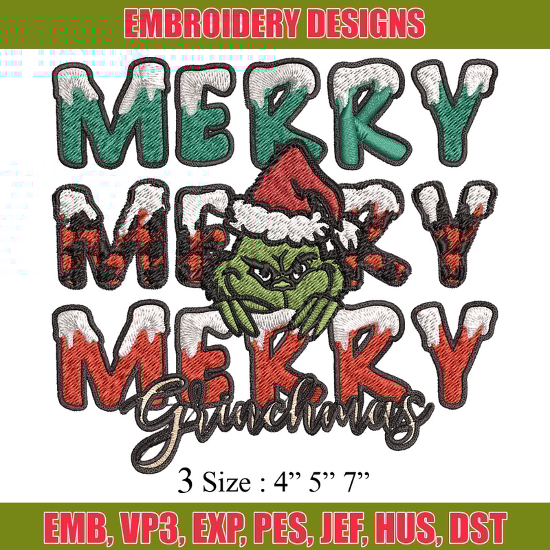 Merry Grinch logo Embroidery design, Grinch Christmas Embroidery, Grinch design, Embroidery File, Digital download..jpg