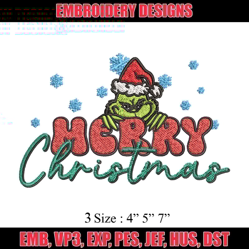 Merry Grinch Embroidery design, Grinch Merry Christmas Embroidery, Grinch design, Embroidery File, Digital download.jpg