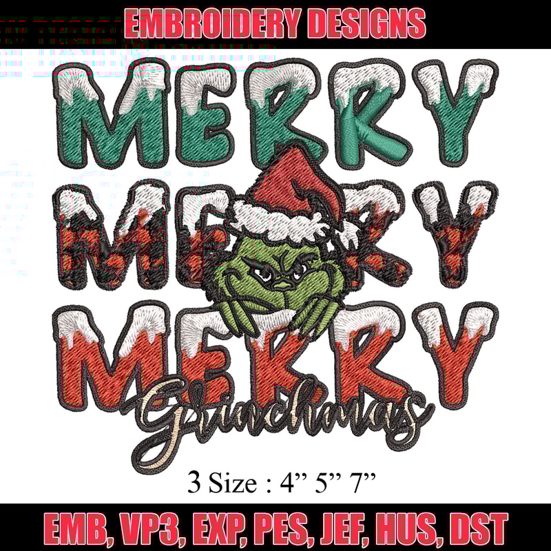 Merry Grinch logo Embroidery design, Grinch Christmas Embroidery, Grinch design, Embroidery File, Digital download..jpg