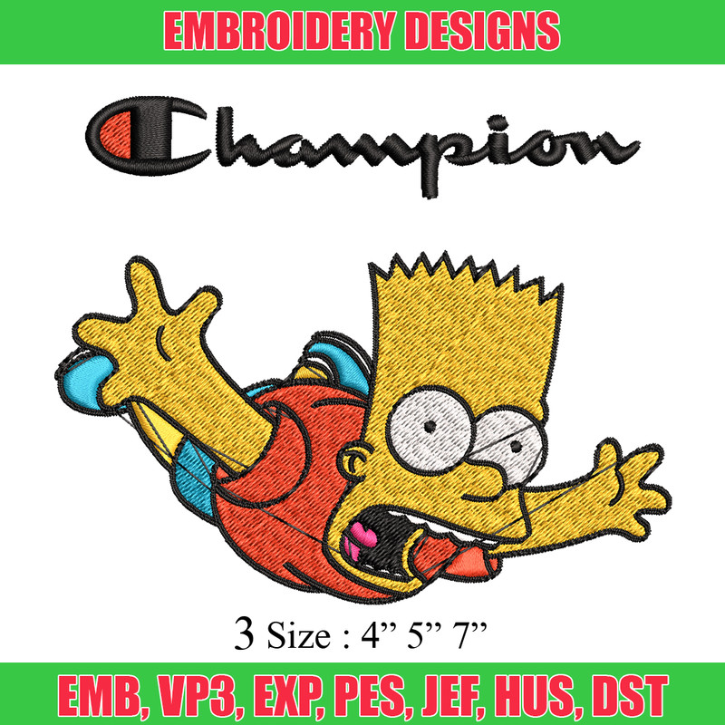 Bart Simpson Champion Embroidery design, Simpson Embroidery, cartoon design, Embroidery File, Instant download..jpg