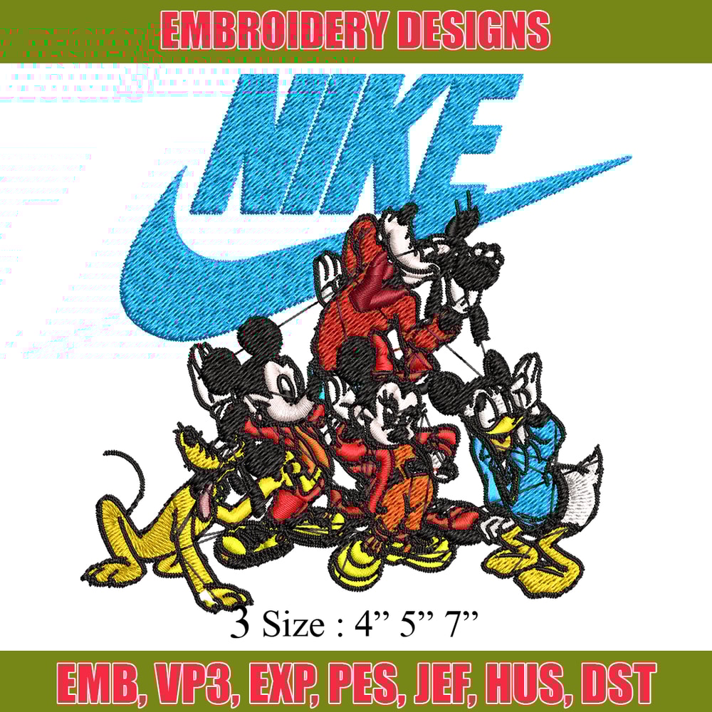 Mickey and friends Nike Embroidery design, Disney Embroidery, Nike design, Embroidery file, logo shirt, Instant download.jpg