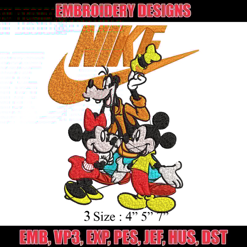 Mickey Mouse friends Nike Embroidery design, Disney Embroidery, Nike design, Embroidery file, Instant download..jpg