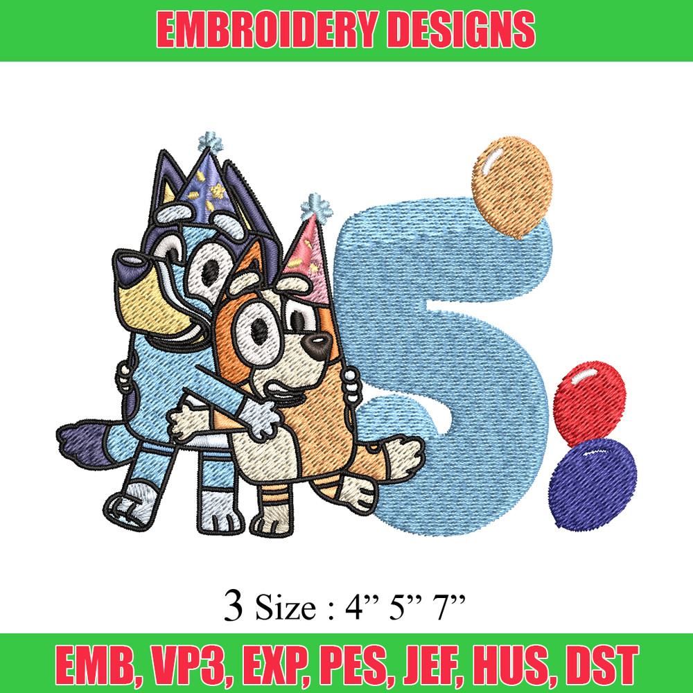 Bluey Bingo 5th Birthday Embroidery, Bluey Cartoon Embroidery, Disney Embroidery, Embroidery File, digital download..jpg