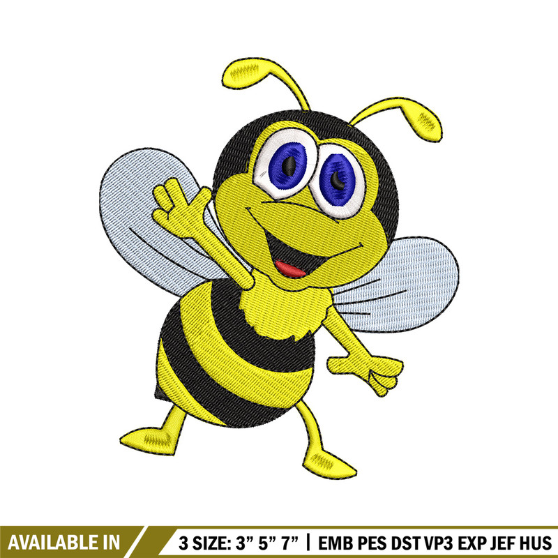 Bee cartoon embroidery design, Bee embroidery, Embroidery file, Embroidery shirt, Emb design, Digital download.jpg