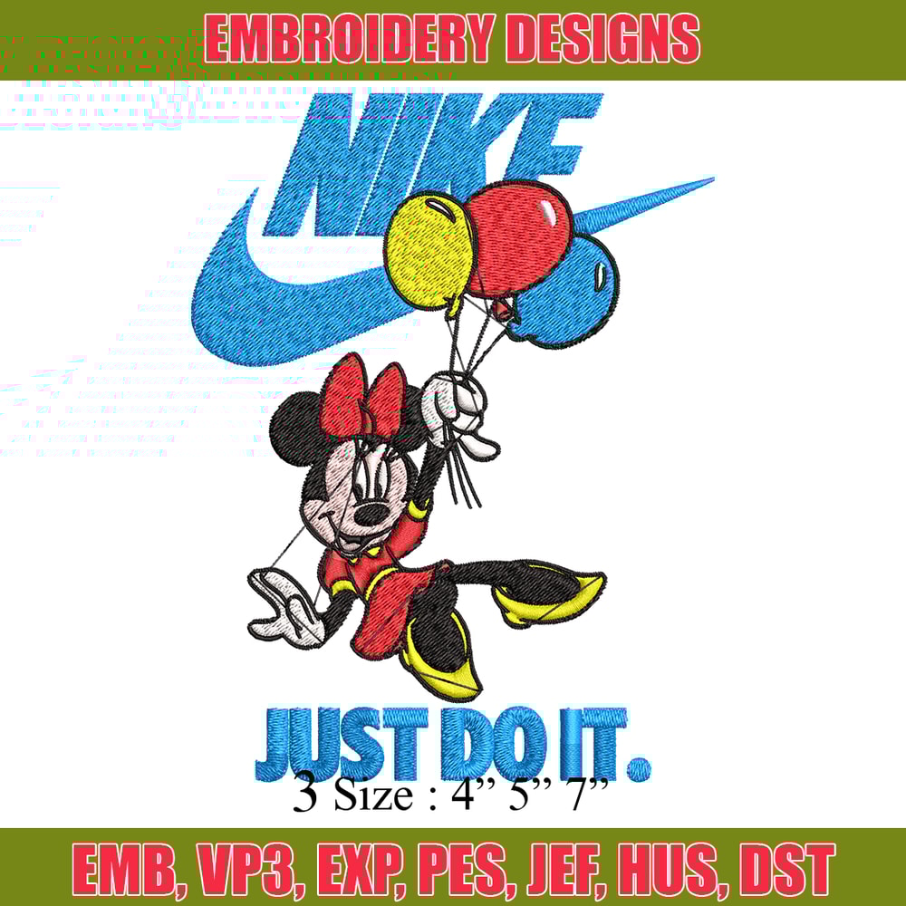 Minnie Mouse holding balloon Nike Embroidery design, Disney Embroidery, Nike design, Embroidery file, Instant download..jpg