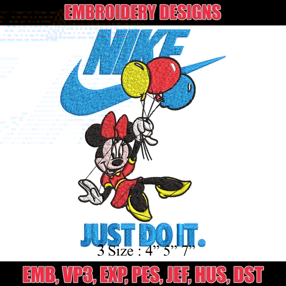 Minnie Mouse holding balloon Nike Embroidery design, Disney Embroidery, Nike design, Embroidery file, Instant download..jpg