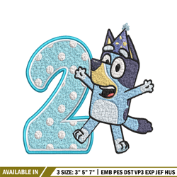 bluey 2nd birthday embroidery design, bluey cartoon embroidery, disney embroidery, embroidery file, digital download