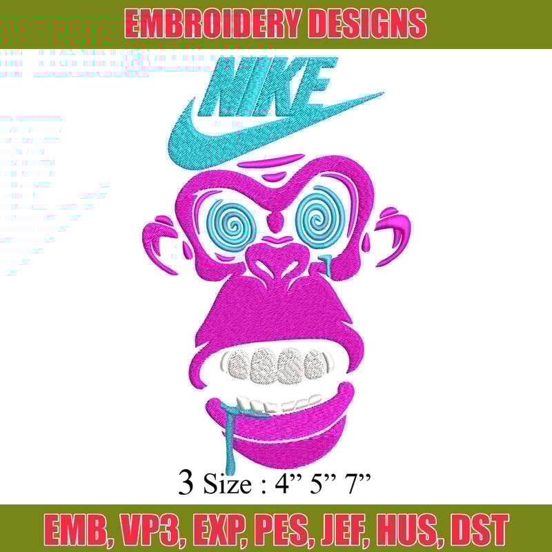Monkey Nike Embroidery design, Monkey Embroidery, Nike design, Embroidery file, logo shirt, Instant download..jpg