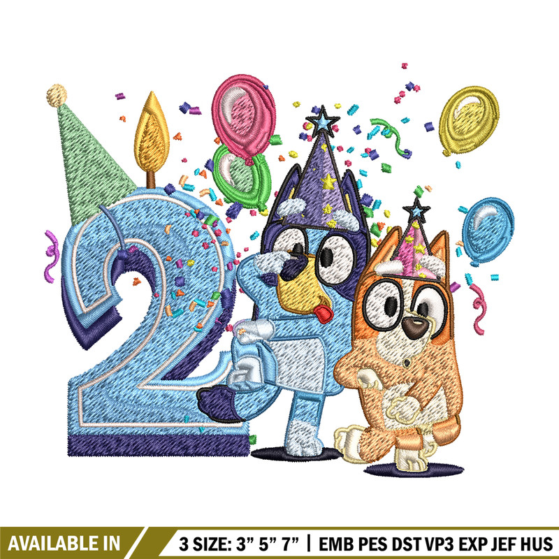 Bluey bingo 2nd birthday Embroidery, Bluey birthday Embroidery, Embroidery File, cartoon design, Digital download..jpg