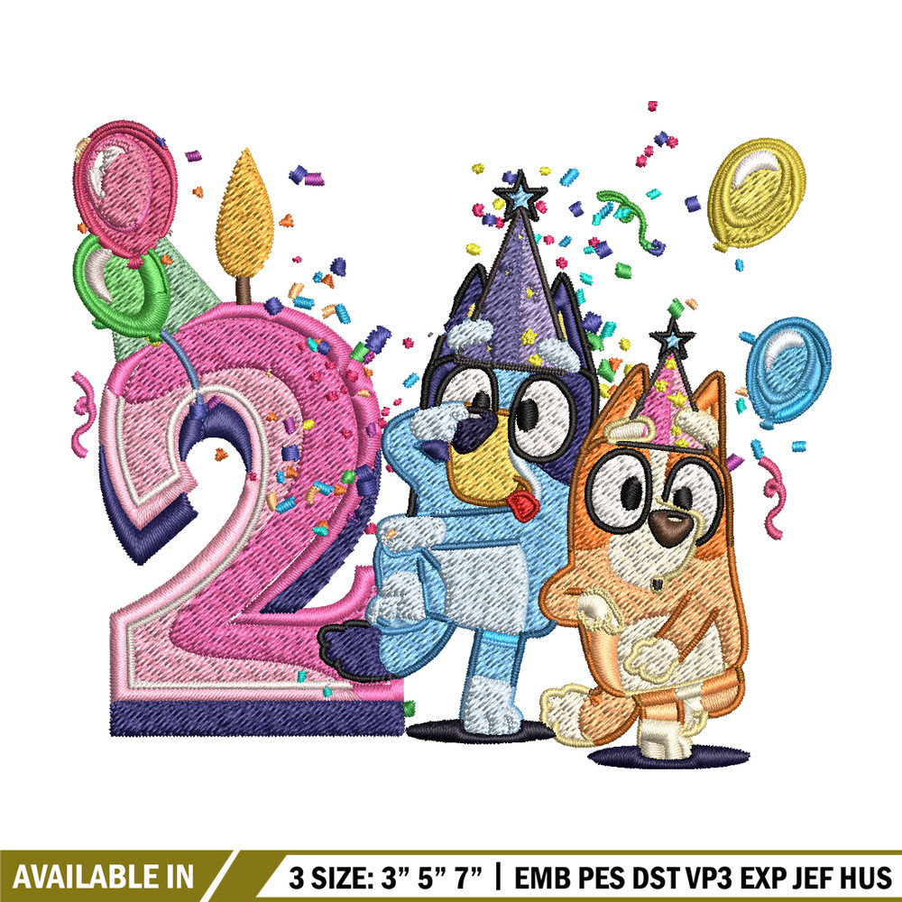 Bluey bingo 2nd birthday Embroidery, Bluey birthday Embroidery, Embroidery File, cartoon design, Instant download..jpg