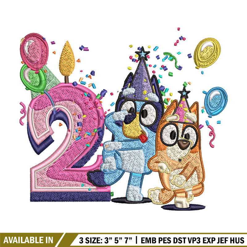 Bluey bingo 2nd birthday Embroidery, Bluey birthday Embroidery, Embroidery File, cartoon design, Instant download..jpg