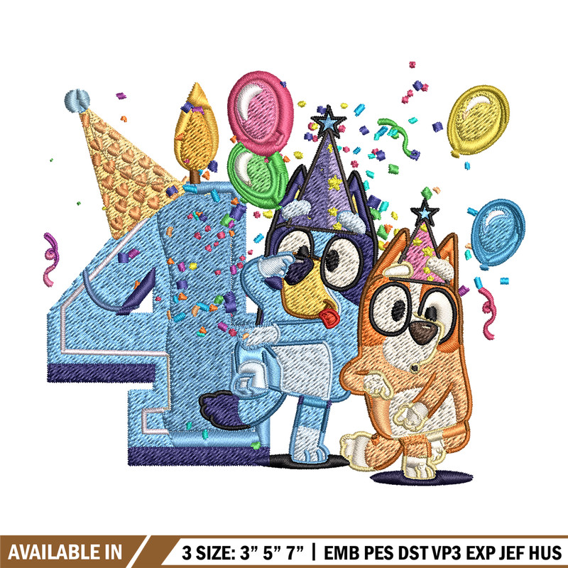 Bluey bingo 4th birthday Embroidery, Bluey birthday Embroidery, Embroidery File, cartoon design, Digital download..jpg