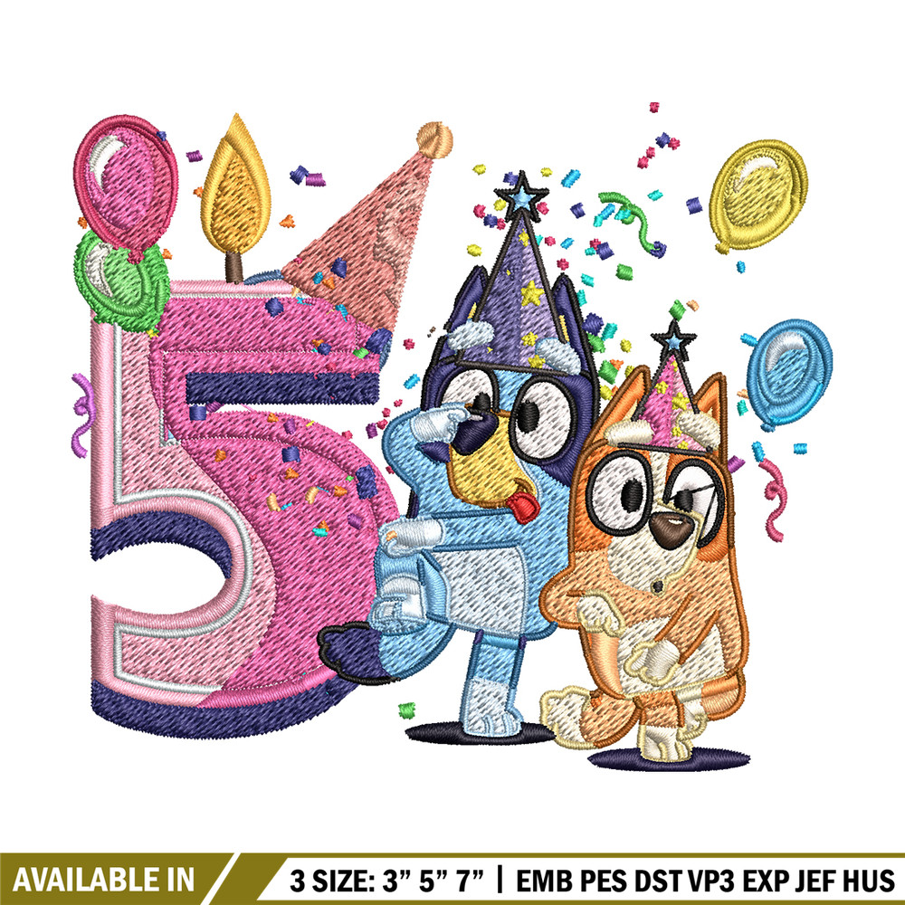 Bluey bingo 5th birthday Embroidery, Bluey birthday Embroidery, Embroidery File, cartoon design, Digital download..jpg