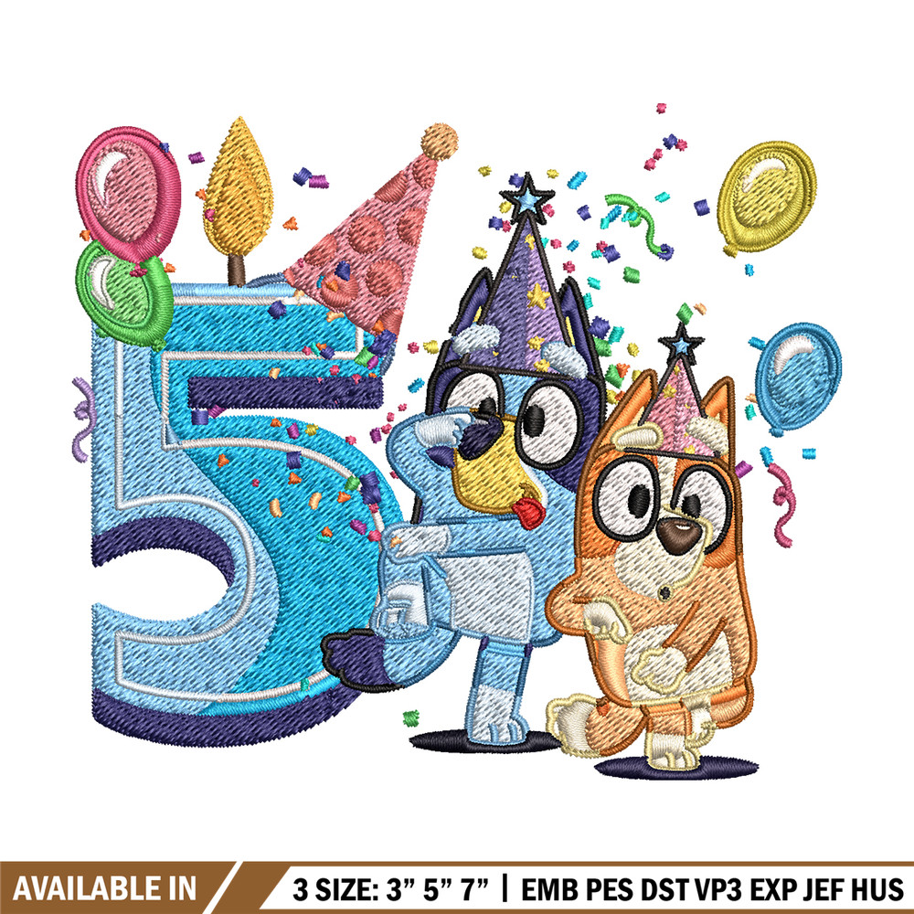 Bluey bingo 5th birthday Embroidery, Bluey birthday Embroidery, Embroidery File, cartoon design, Instant download..jpg