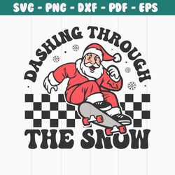retro christmas dashing through the snow santa svg file