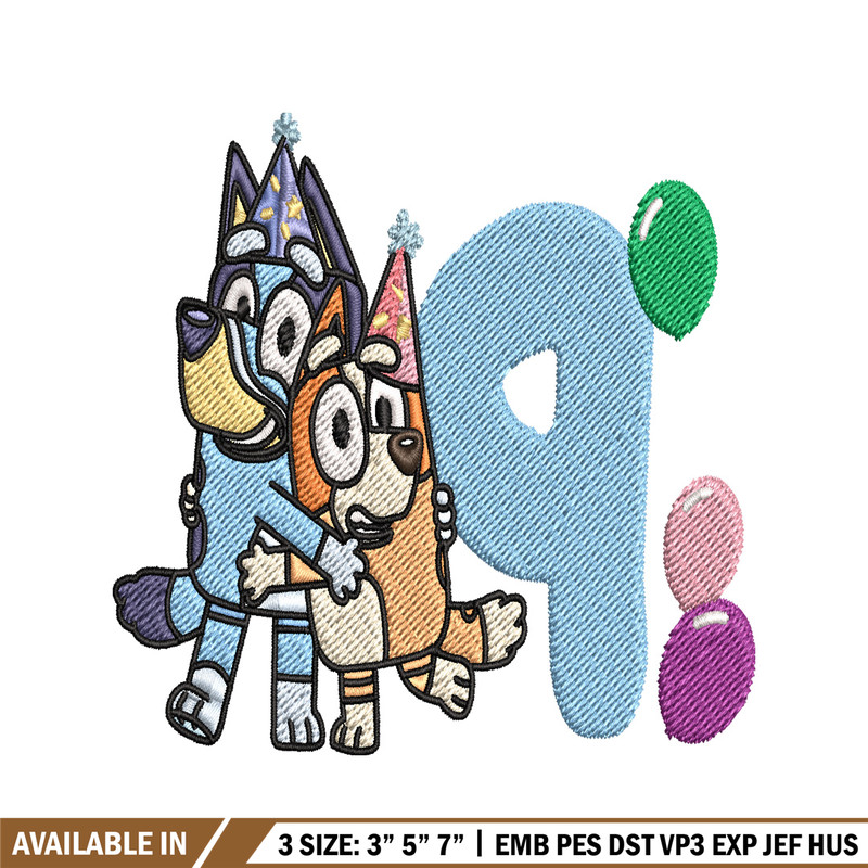 Bluey Bingo 9th Birthday Embroidery, Bluey Cartoon Embroidery, Disney Embroidery, Embroidery File, digital download.jpg